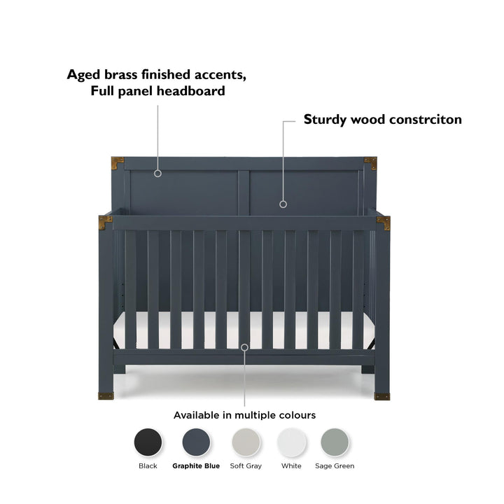 Miles 5 in 1 Convertible Crib with Brass Finished Accents - Graphite Blue