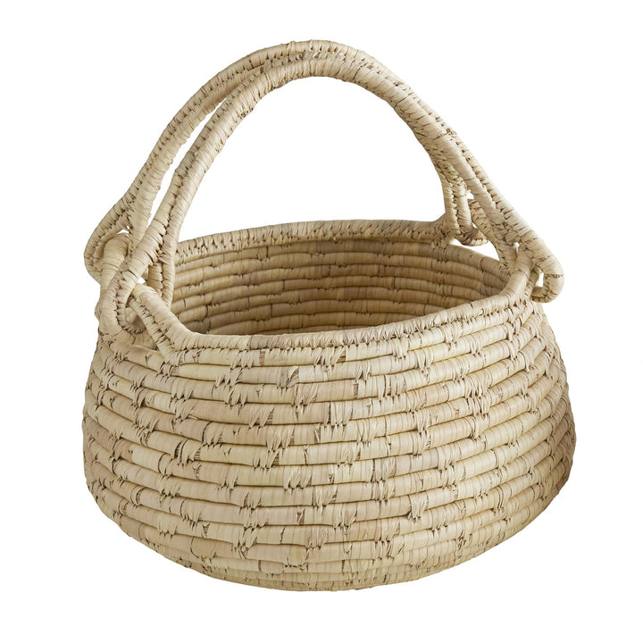 Rounded Seagrass Basket with Handles - White
