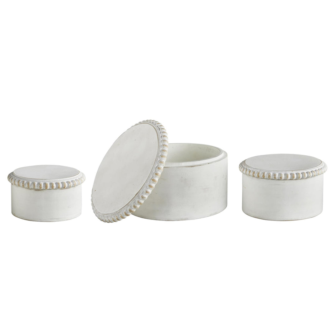 Set of 3 wooden boxes with bead details - White
