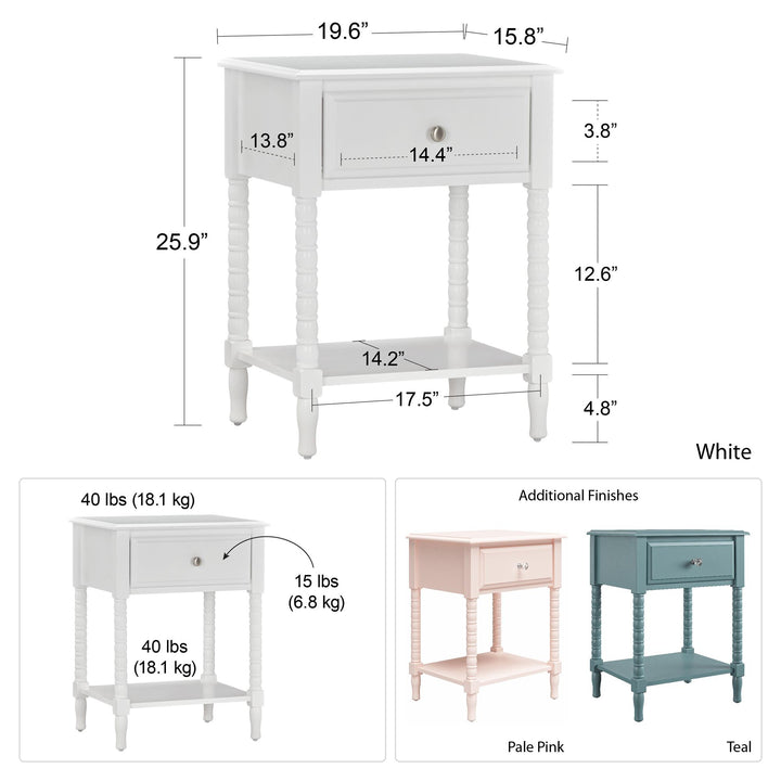 Stylish 1 drawer nightstand for kids -  White