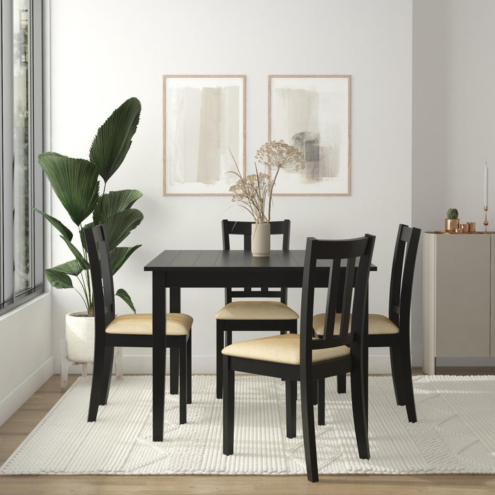 Redmond 5 Piece Traditional Dining Set with Table and 4 Chairs - Black / Beige