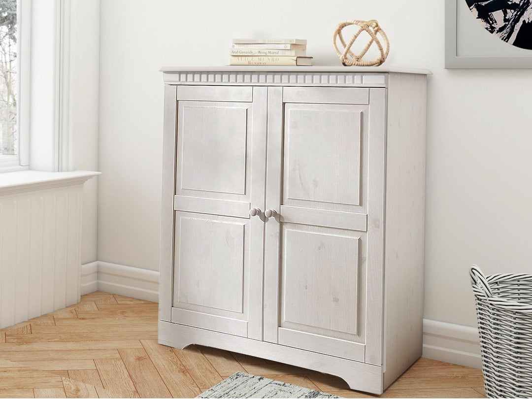 2 door closed cabinet with solid wood - White