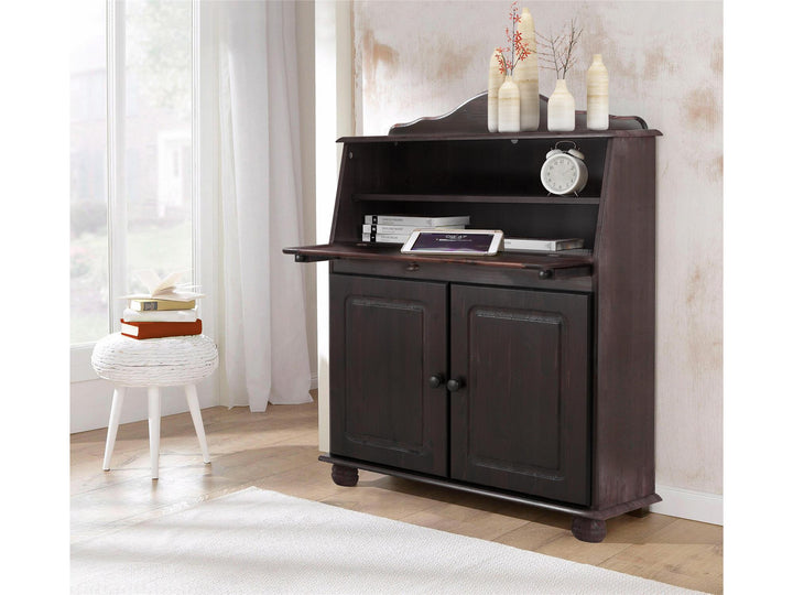 Wooden storage desk with concealed cabinet - Rich Brown
