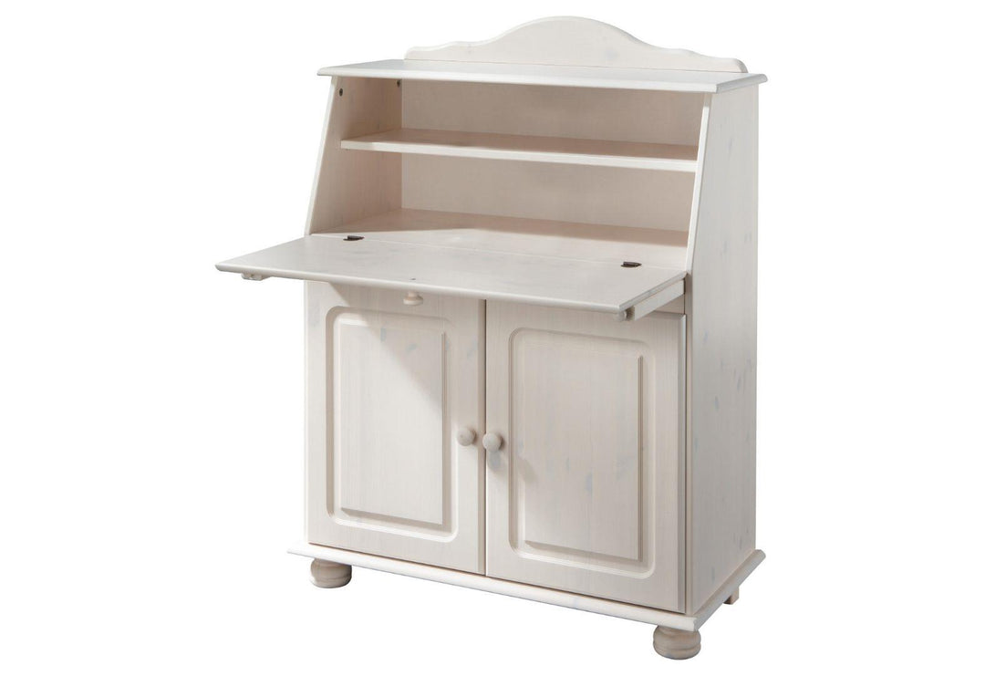 Wooden storage desk with closed cabinet - White