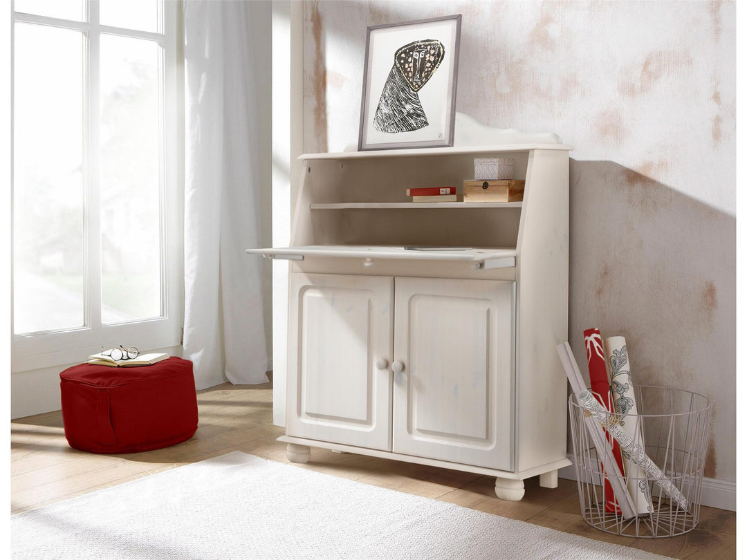 Desk with enclosed storage space - White