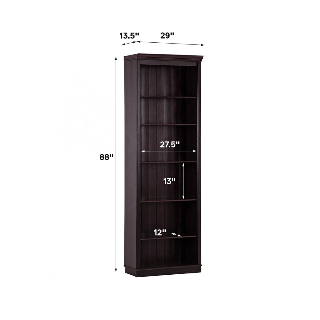 6 shelf solid wood bookcase - Rich Brown