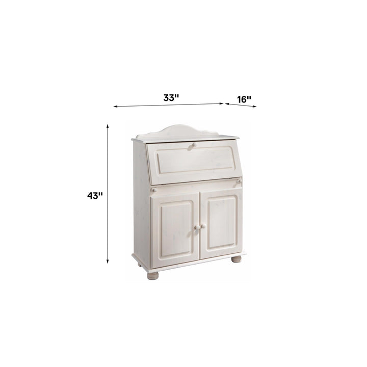 Solid wood desk with  closed storage - White