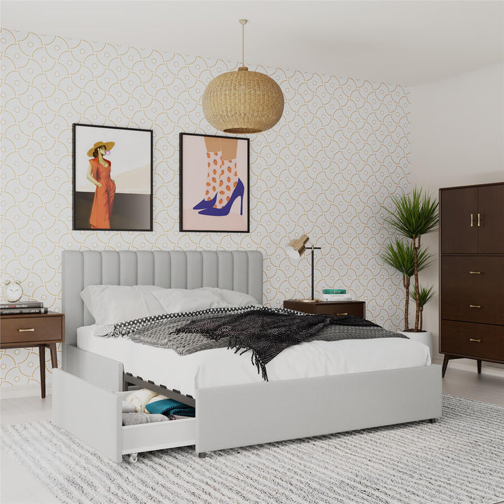 Brittany bed with headboard and storage -  Light Gray 