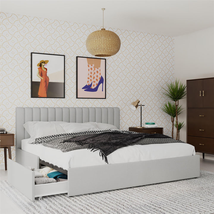 Brittany bed with drawers -  Light Gray 