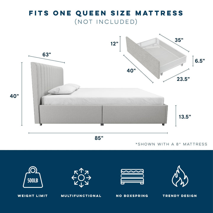 Brittany upholstered bed with storage -  Light Gray 