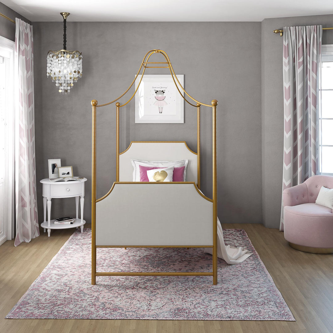 Canopy Bed with Linen Headboard -  Gold  -  Twin