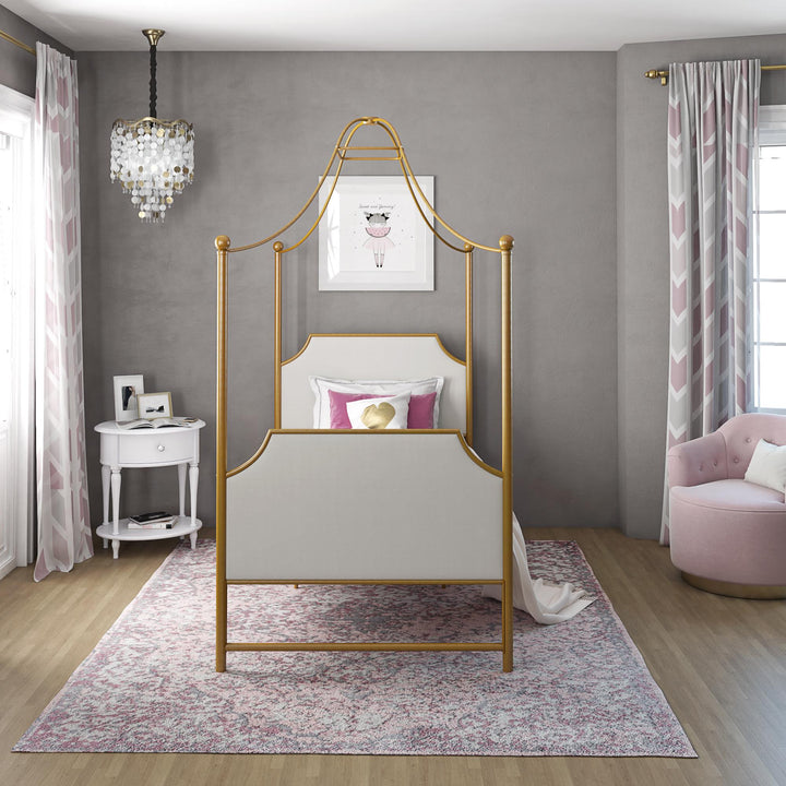 Monarch Hill Clementine Canopy Bed with Linen Headboard and Footboard - Gold - Twin