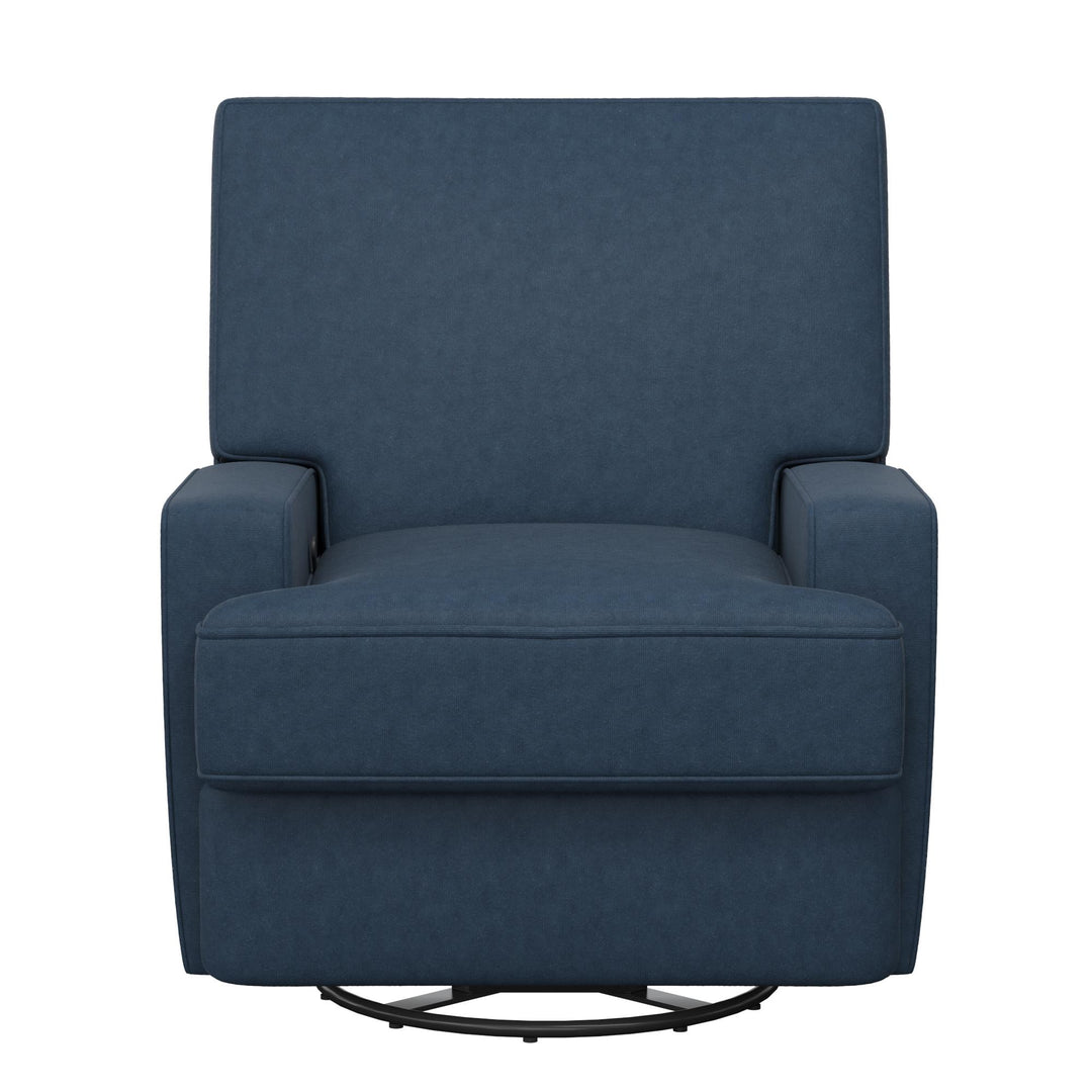 Rylan Upholstered Swivel Glider Recliner Chair with Square Back  -  Blue