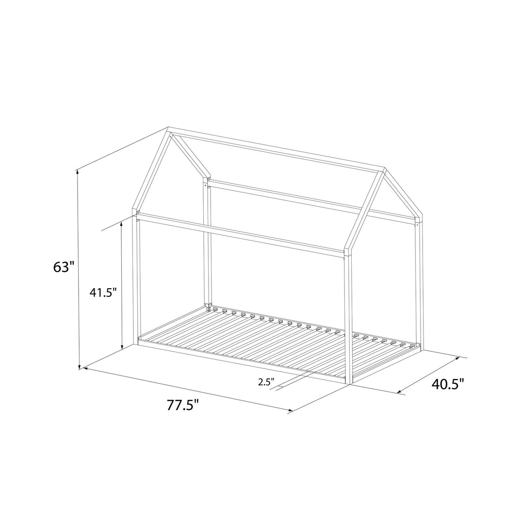 Stylish Metal House Bed with Sturdy Floor -  White  -  Twin