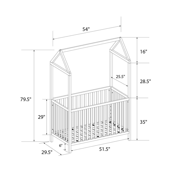 Rowan Valley Skyler Convertible Wood Stylish Canopy Crib - Dove Gray