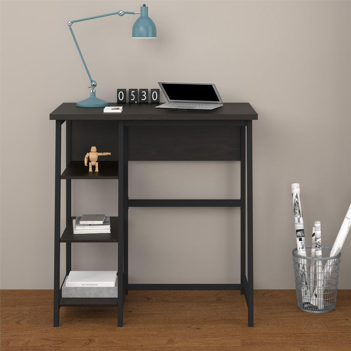 Coleton Standing Computer Desk with Side Shelves - Espresso