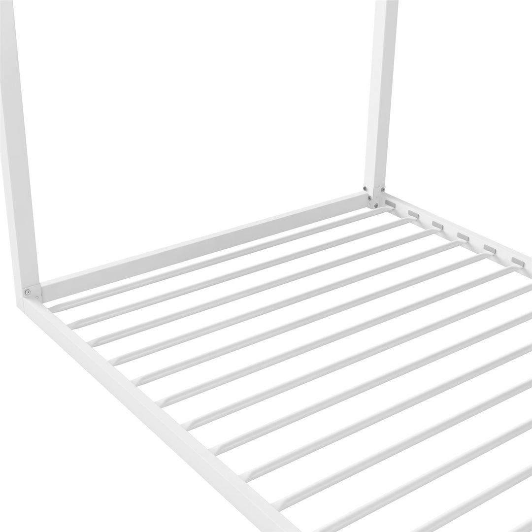 Modern Metal House Bed with Sturdy Floor -  White  -  Twin