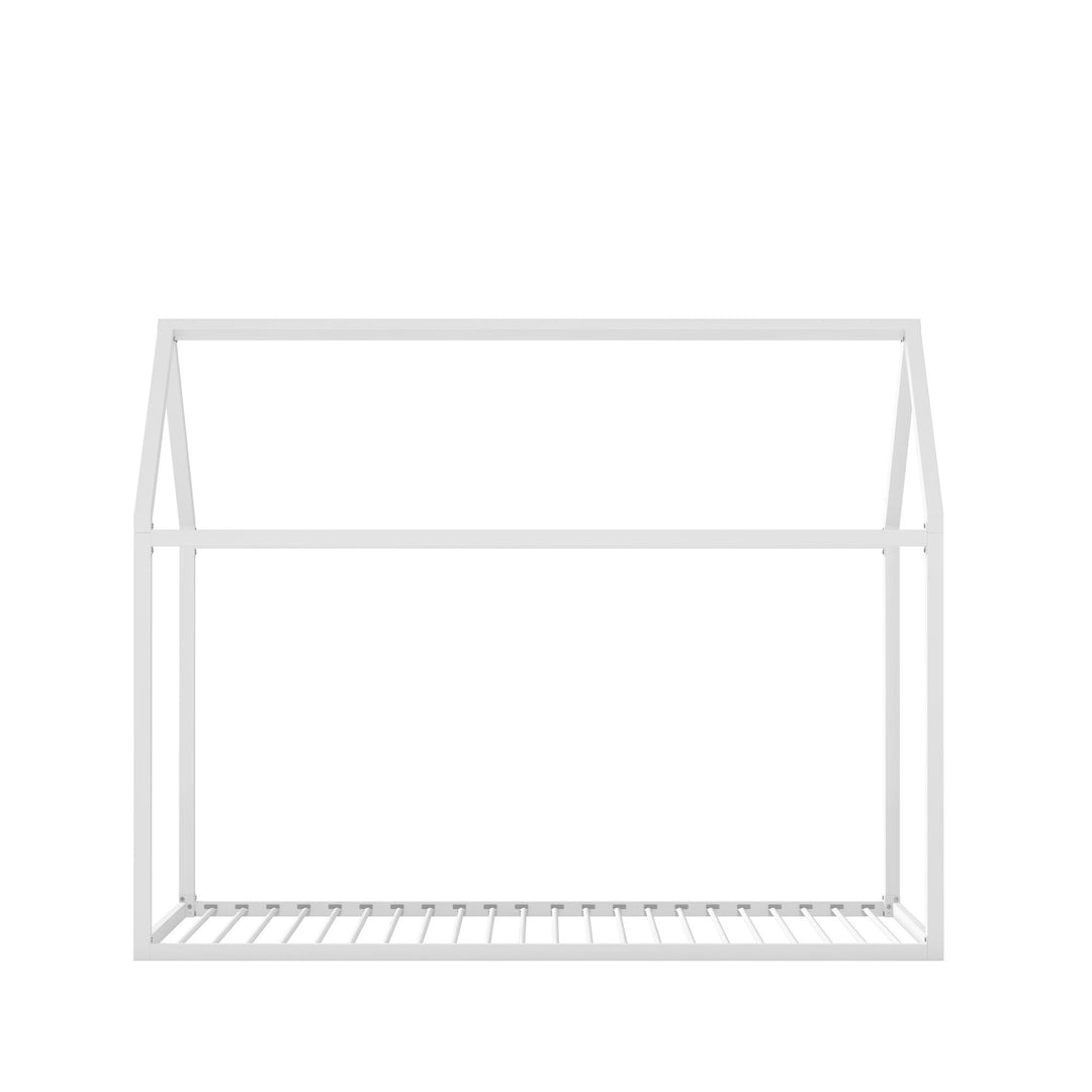 Rowan Valley Skyler Sturdy Floor Metal House Bed with Slats  -  White  -  Twin
