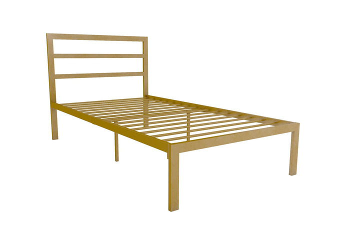 Liam Modern Metal Bed with Headboard -  Gold 