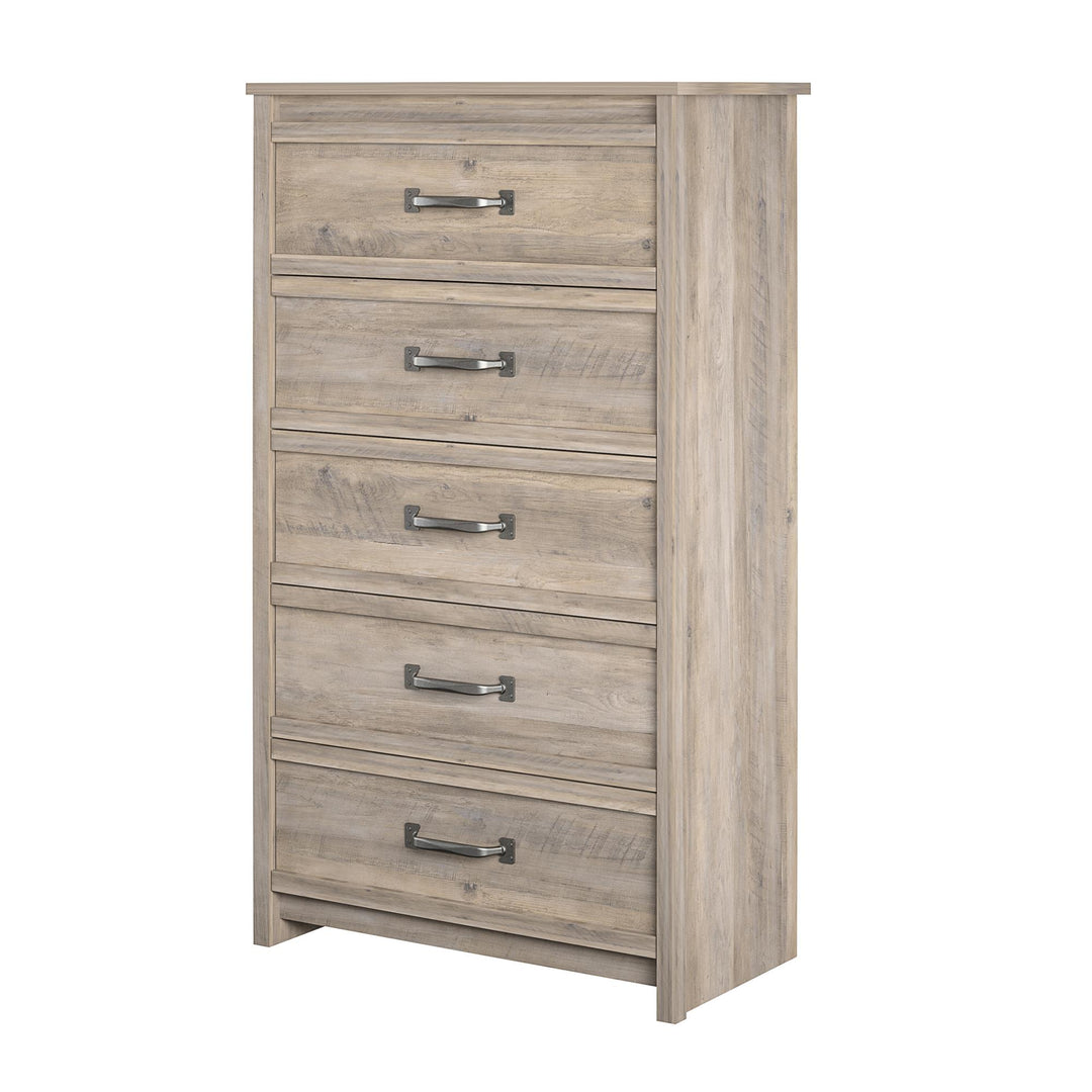 5 Drawer Bedroom Dresser with Handles -  Gray Oak
