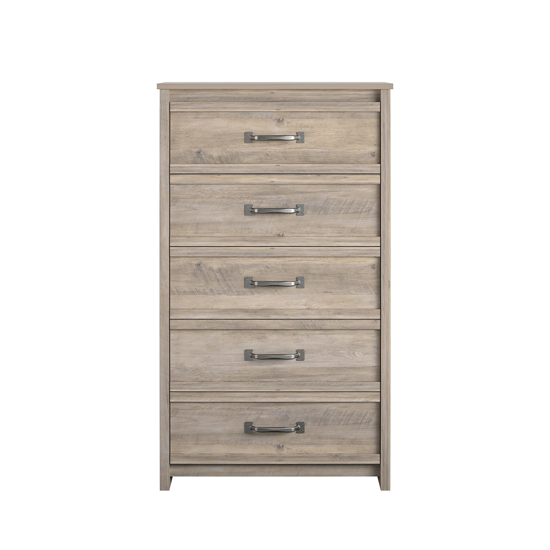 Bassinger 5 Drawer Bedroom Dresser with Pewter Handles  -  Gray Oak