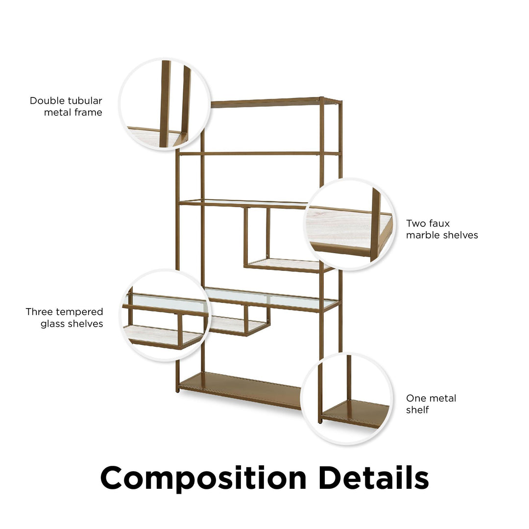 Moriah brand modern design bookshelf -  Brass