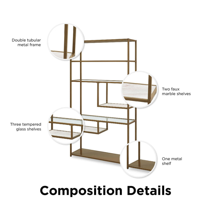 Moriah brand modern design bookshelf -  Brass