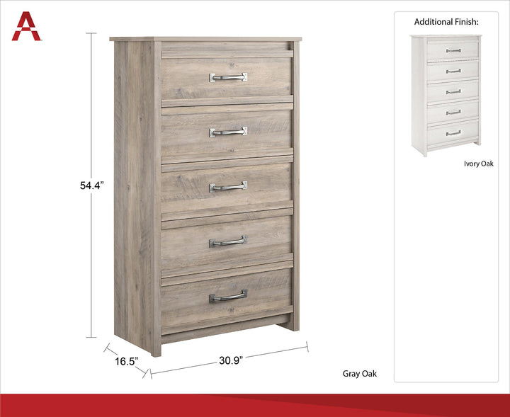 Bassinger 5 Drawer Dresser with Pewter Handles -  Gray Oak