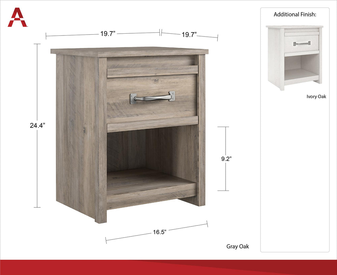 Bassinger 1 Drawer Bedroom Nightstand with Pewter Handles - Gray Oak