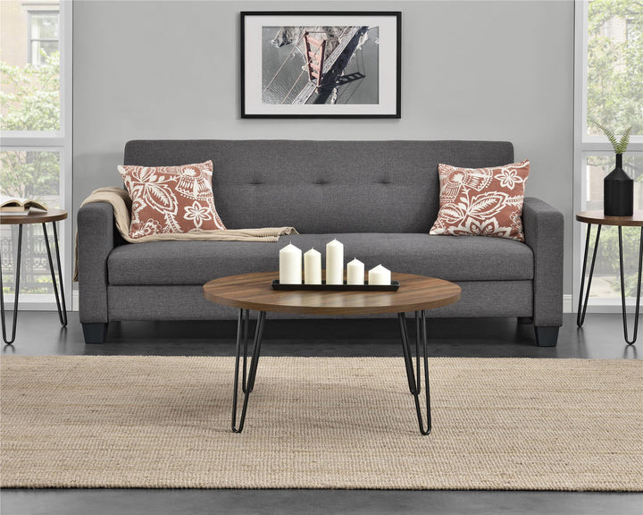 Owen's retro-styled large round coffee table -  Florence Walnut