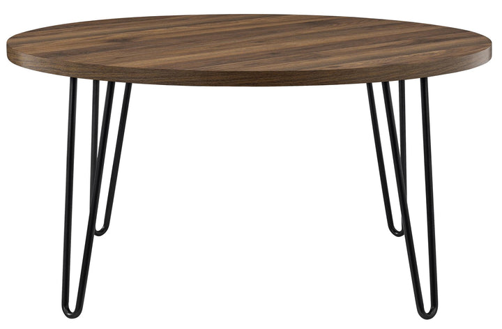 Owen Retro Large Round Coffee Table with Hairpin Legs  -  Florence Walnut