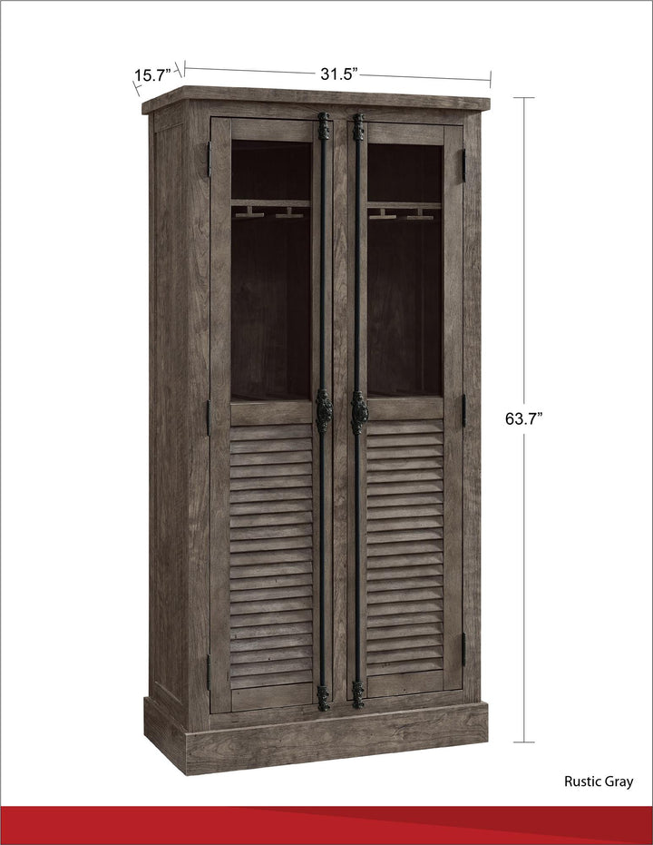Sienna Park Beverage Cabinet with Louvered Doors and 2 Wine Glass Racks - Weathered Oak