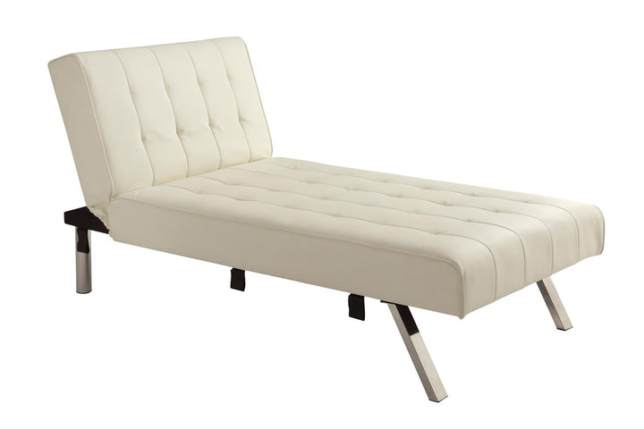 Emily Tufted Upholstered Chaise Lounger Chair with Adjustable Back - Vanilla Faux Leather