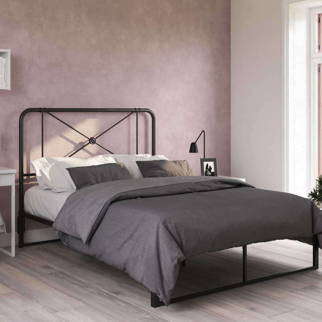 metal bed frame with headboard - Black - Full/Queen Size