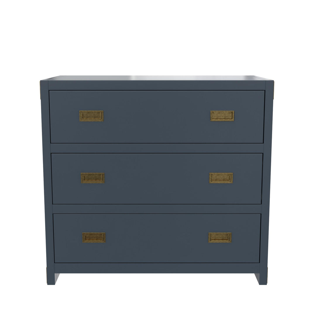 Miles 3-Drawer Wood Dresser with Brass Handles  -  Graphite Blue