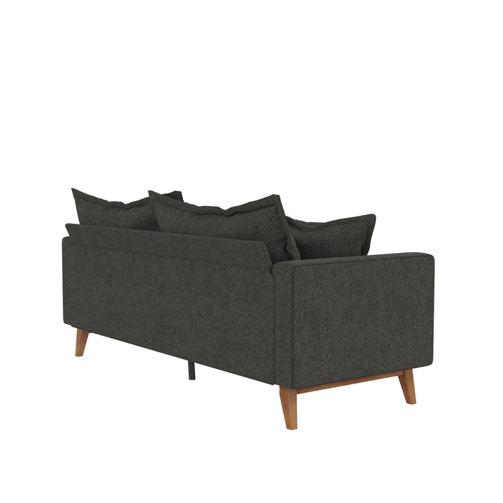 Miriam Pillowback Wood Stretcher Sofa, Includes 2 Matching Pillows - Gray