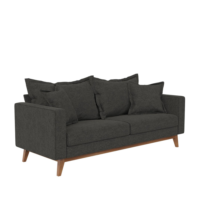 Miriam Pillowback Wood Stretcher Sofa, Includes 2 Matching Pillows - Gray