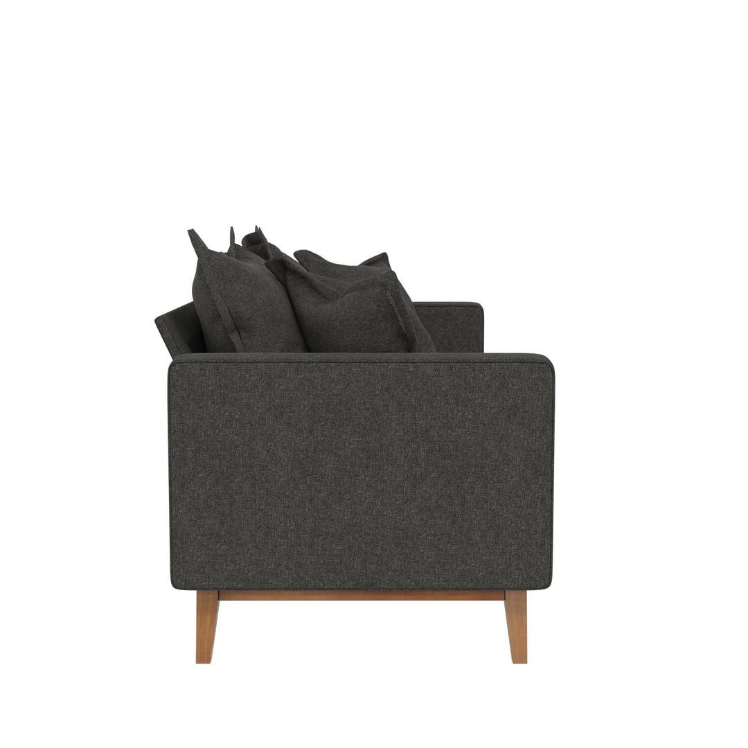 Miriam Pillowback Wood Stretcher Sofa, Includes 2 Matching Pillows - Gray