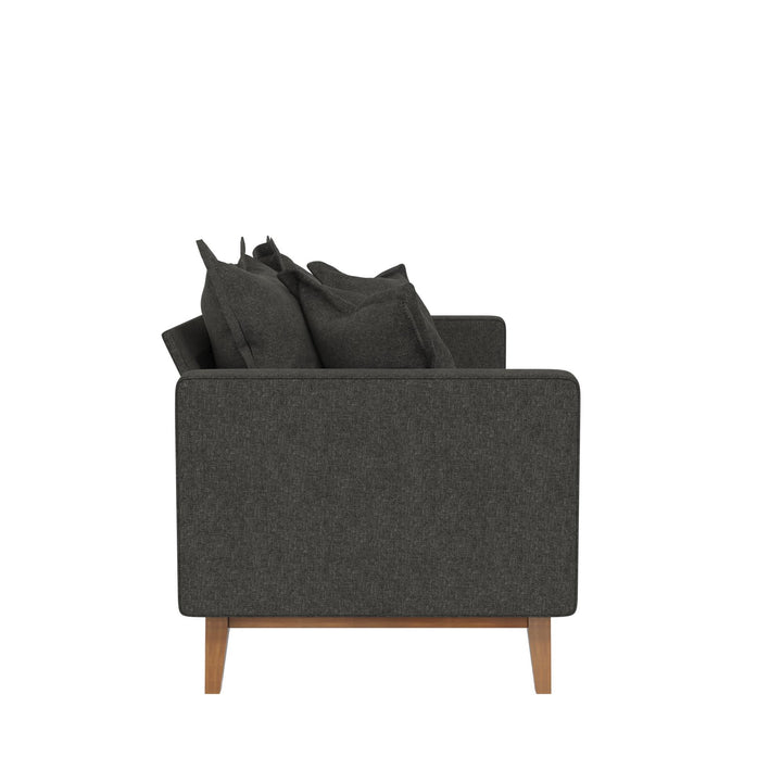 Miriam Pillowback Wood Stretcher Sofa, Includes 2 Matching Pillows - Gray