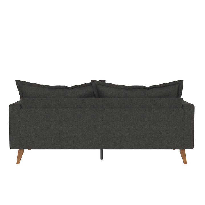 Miriam Pillowback Wood Stretcher Sofa, Includes 2 Matching Pillows - Gray