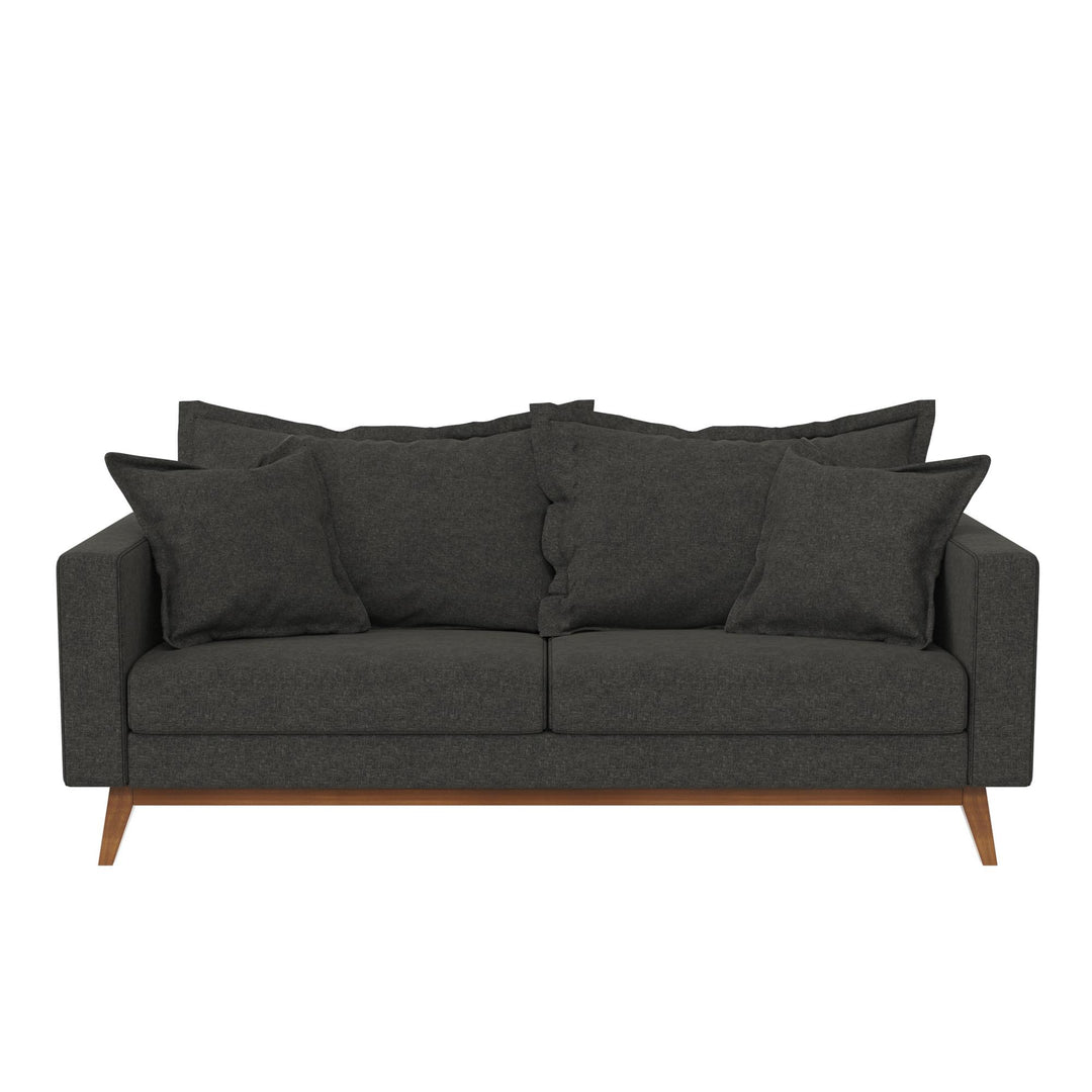 Miriam Pillowback Wood Stretcher Sofa, Includes 2 Matching Pillows - Gray