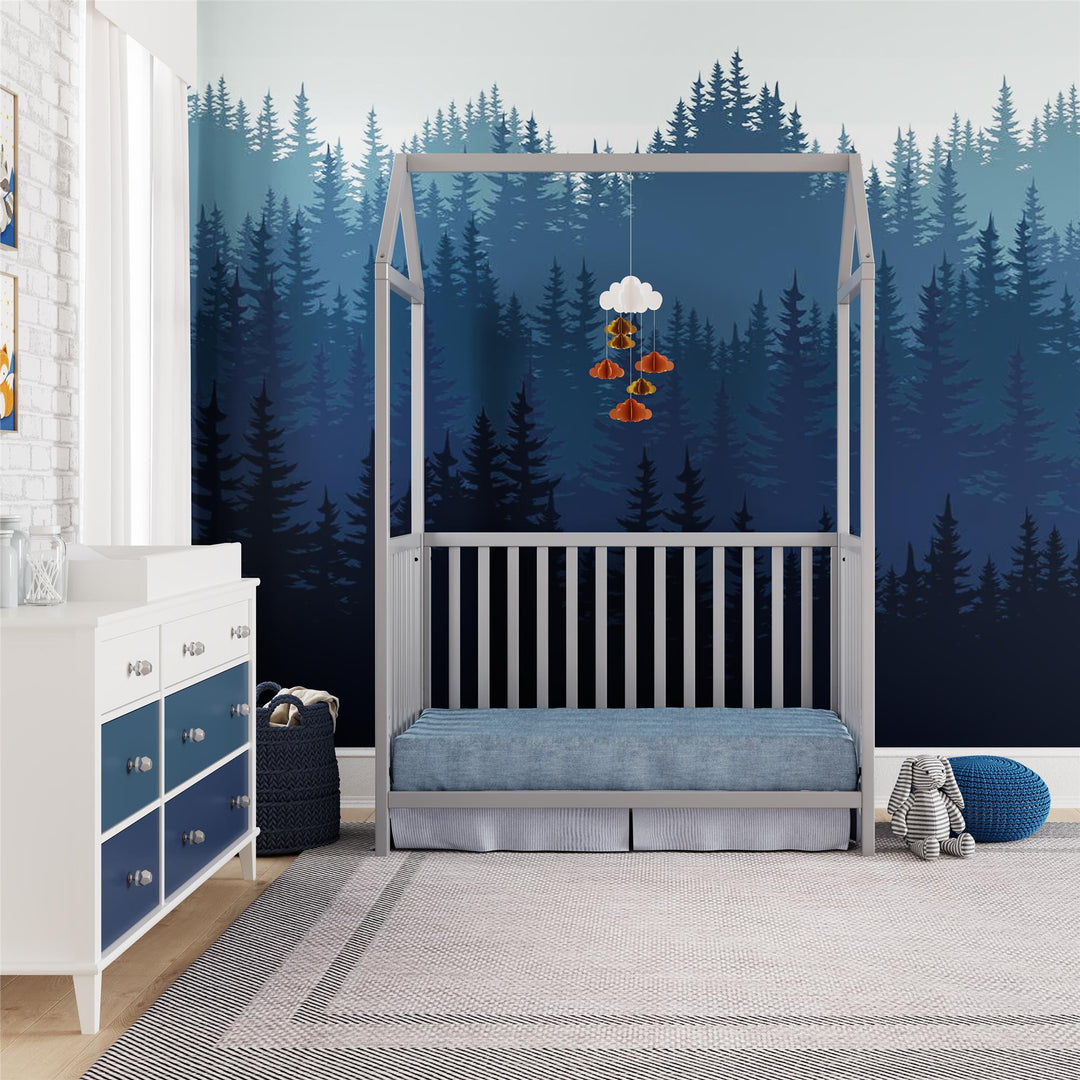 Rowan Valley Skyler Convertible Wood Stylish Canopy Crib - Dove Gray