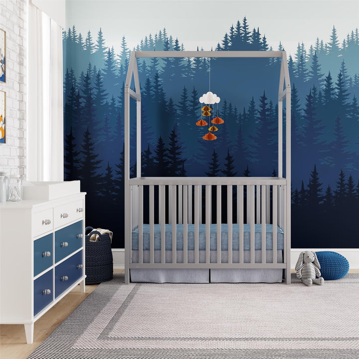 Rowan Valley Skyler Convertible Wood Stylish Canopy Crib - Dove Gray