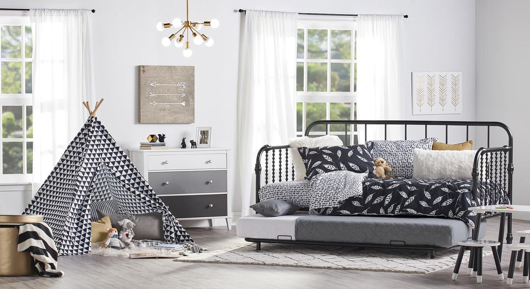 Modern Metal Daybed and Trundle Set - Black - Twin