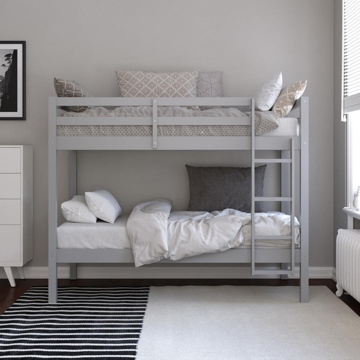 Indiana wooden twin bunk bed -  Gray - Twin-Over-Twin