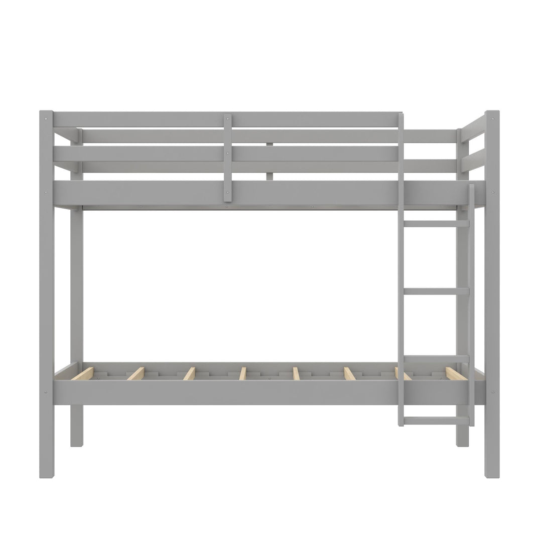 Indiana Twin over Twin Bunk Bed with Solid Wood and Built-In Stepladder -  Gray - Twin-Over-Twin