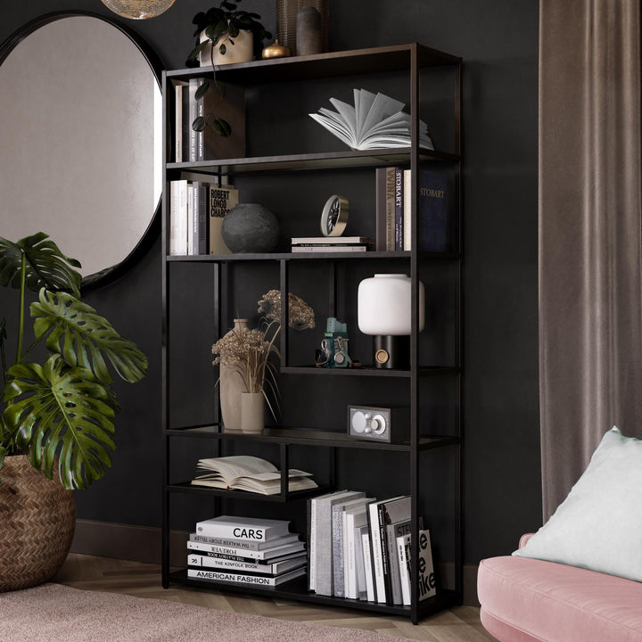 Designer Moriah geometric bookcase -  Black