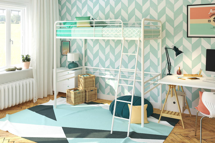 Twin Loft Bed with Slanted Ladder -  White  -  Twin