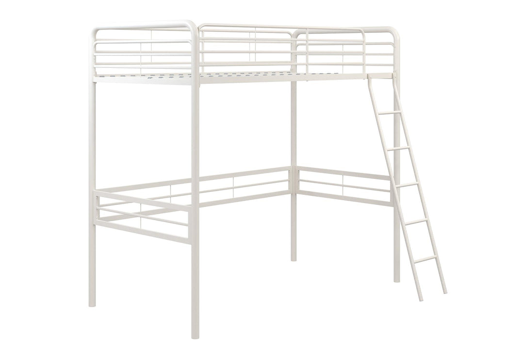 Metal Twin Loft Bed with Secured Ladder -  White  -  Twin