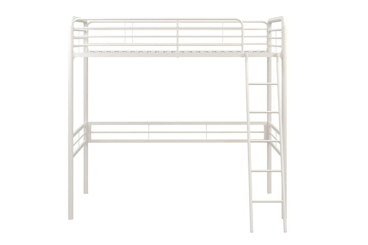 Tommy Metal Twin Loft Bed with Secured and Slanted Ladder  -  White  -  Twin